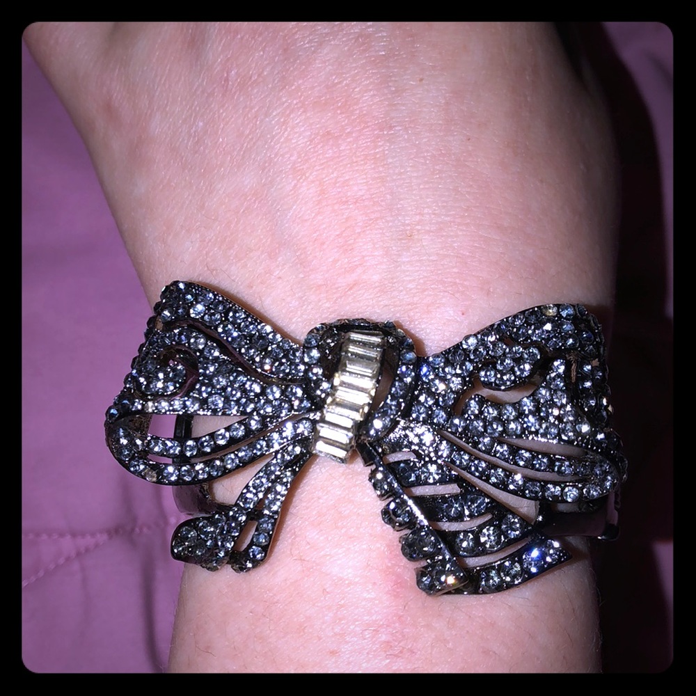 Chrome Metal Jeweled Bow Bracelet